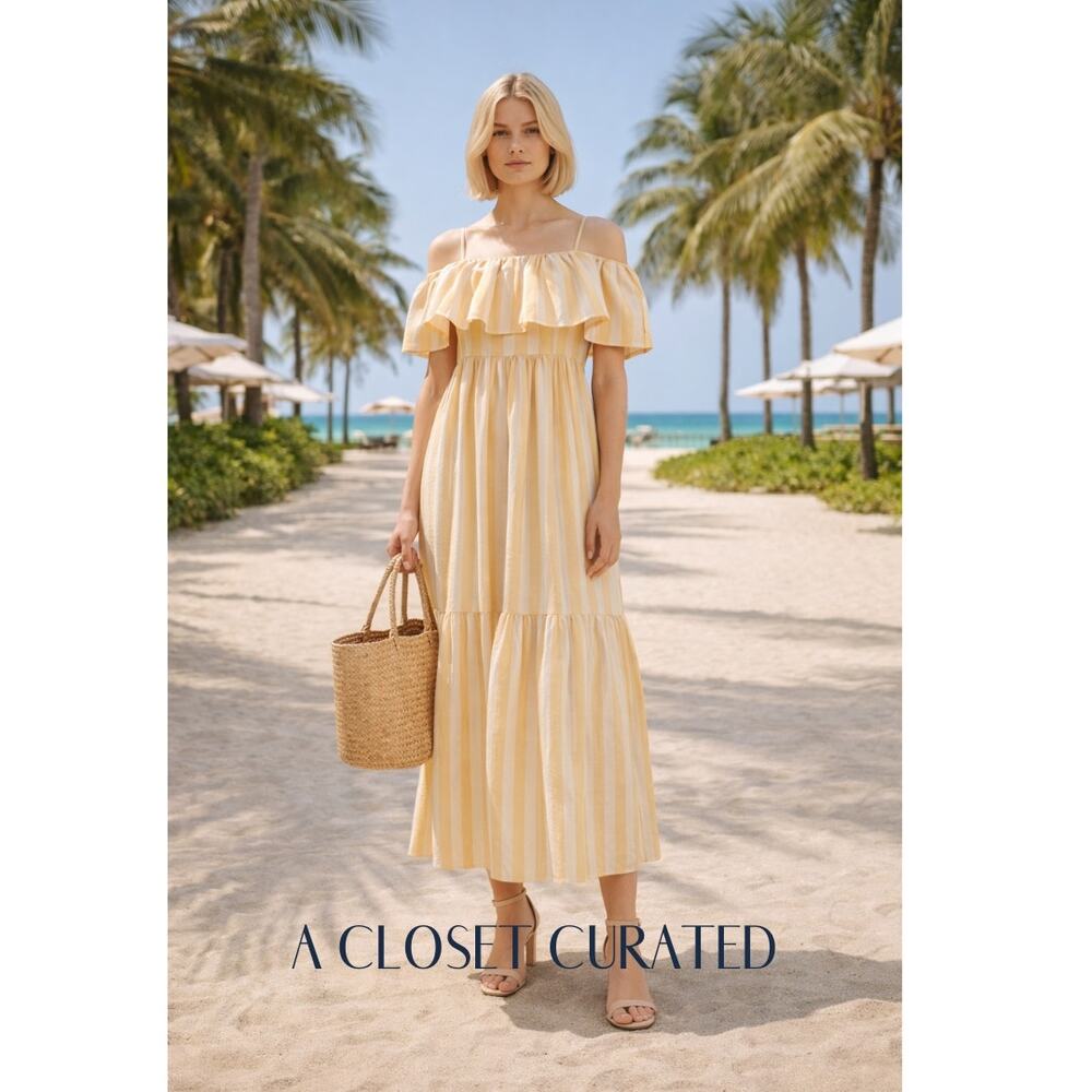 Three Graces London Ida Linen Maxi Dress Yellow 6 NEW